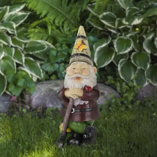 15.25" Gnome with Butterfly & Ladybug Outdoor Garden Statue {3}