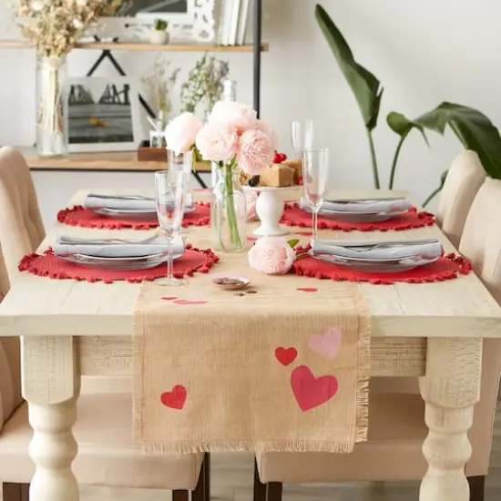 DII&reg; 74" Hearts Printed Jute Table Runner {5}
