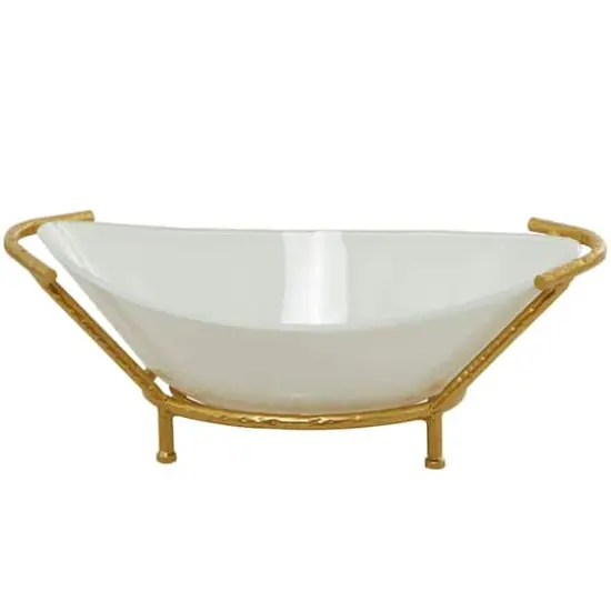 CosmoLiving by Cosmopolitan 25" White Glass Kitchen Serving Bowl with Gold Metal Stand {1}