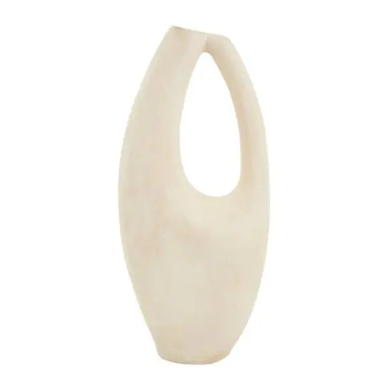 18" Beige Paper Mache Abstract Curved Vase with Handle {6}