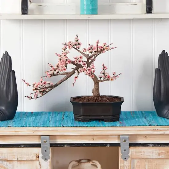 15" Potted Cherry Blossom Bonsai Silk Tree {3}