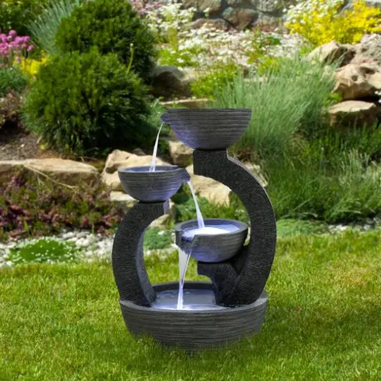 2.6ft. Black Lighted Three-Tier Outdoor Garden Water Fountain {3}