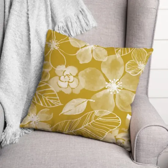 18" x 18" Watercolor Flowers Versatile Throw Pillow Yellow {3}