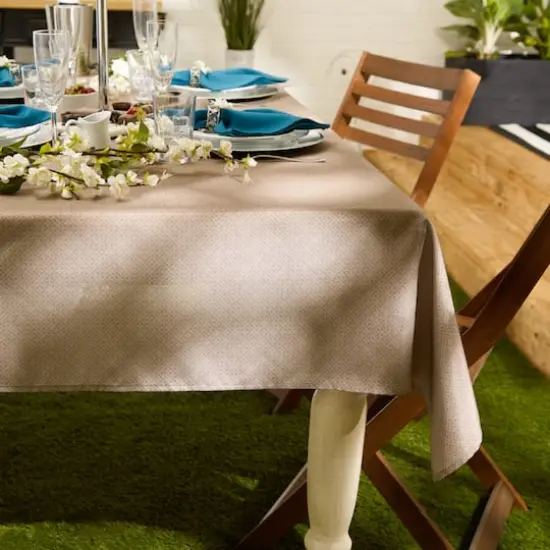Stone Tonal Lattice Print Outdoor Tablecloth With Zipper 60" x 84" {4}