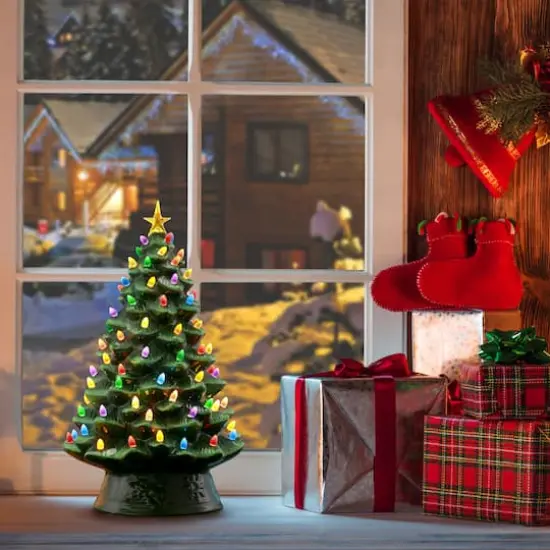 18" Green Lit Nostalgic Christmas Tree {6}