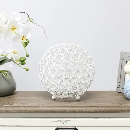 Lalia Home 8" Medium Metal Crystal Round Orb Table Lamp White {6}