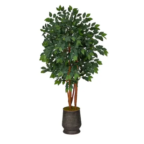 5ft. Sakaki Artificial Tree in Ribbed Metal Planter {1}