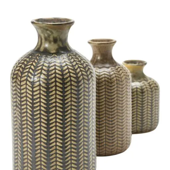 Hello Honey&reg; Matte Olive Green Stoneware Vase Set {6}