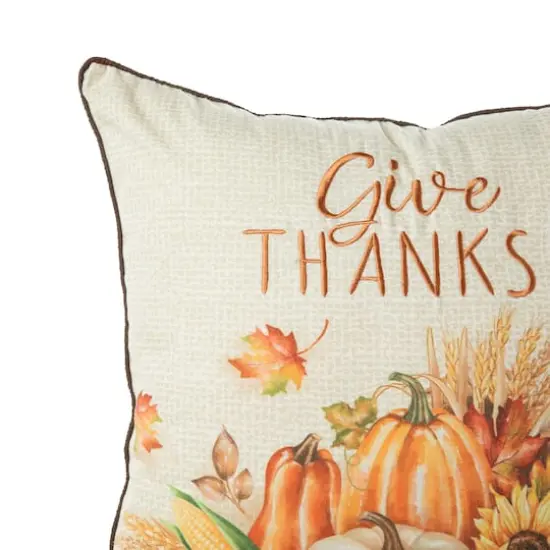 Glitzhome&reg; 18" Thanksgiving Embroidered Pillow {6}