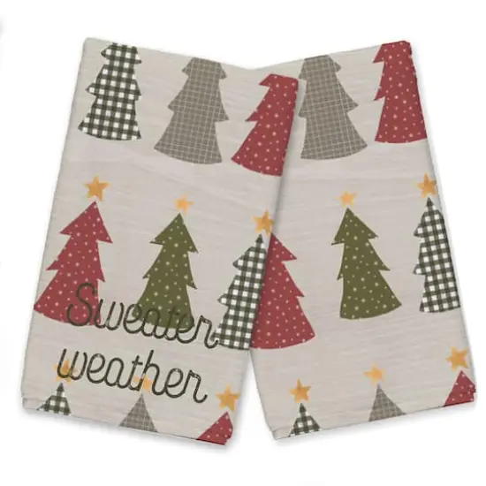 Sweater Weather Cream Tree Pattern Tea Towel Set {1}
