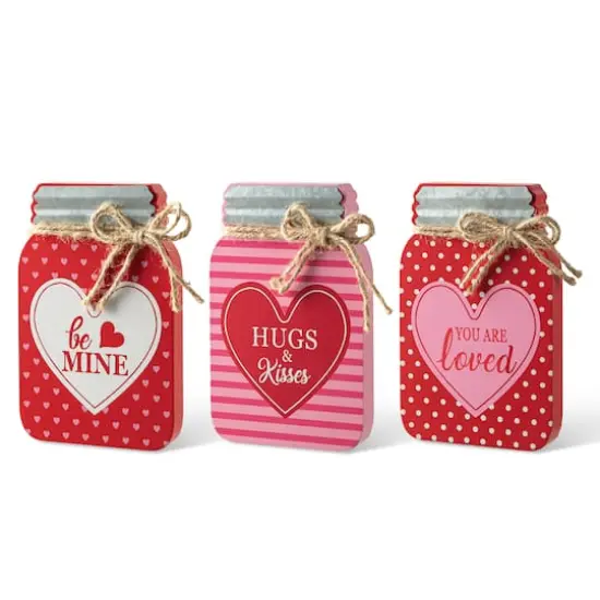 Glitzhome&reg; 7" Set of 3 Valentine's Wooden Mason Jar Table Decor {7}