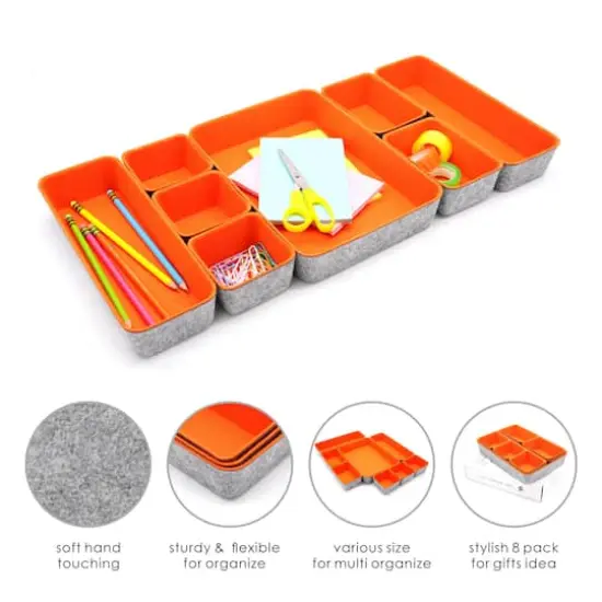 Welaxy Felt 8 Piece Drawer Organizer Tray Set Orange {4}