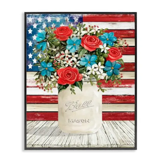Stupell Industries Americana Flag Festive Bouquet Framed Giclee Art Black {1}