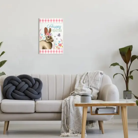 Stupell Industries Happy Easter Floral Gingham Rabbit Wall Plaque Art {3}