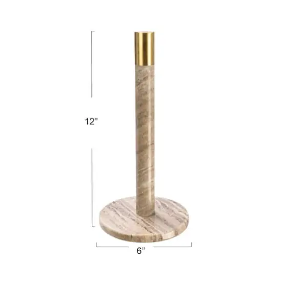 Hello Honey&reg; 12" Modern Marble with Brass Detail Paper Towel Holder Beige {4}