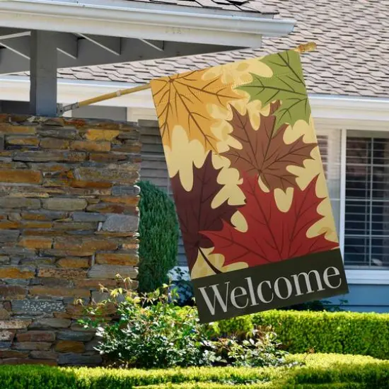 28" x 40" Red & Yellow Fall Leaves Welcome Outdoor House Flag {4}