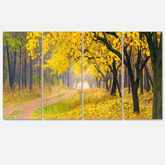 Designart - Bright Yellow Autumn Forest - Landscape Photo Canvas Art Print {1}