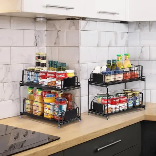 NEX&trade; 14" 2-Tier Under Sink Rack Organizer with Sliding Drawers, 2ct. Black {5}