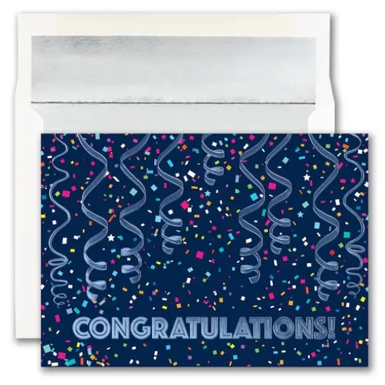 JAM Paper Confetti & Streamers Blank Congratulations Cards & Envelopes Set {1}