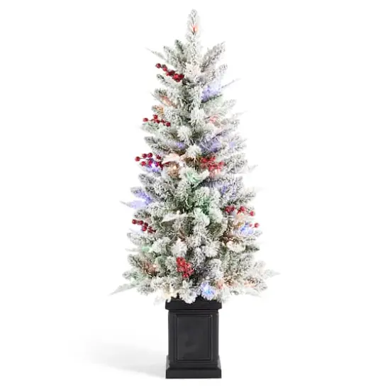 Glitzhome® 4ft Pre-Lit Flocked Artificial Christmas Porch Tree, Multi-color LED Lights {1}
