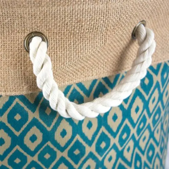 DII&reg; 9" Ikat Round Burlap Bin Teal {7}