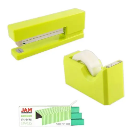 JAM Paper Stapler, Tape Dispenser & Staples Office Trio Kit Lime Green/Green {1}