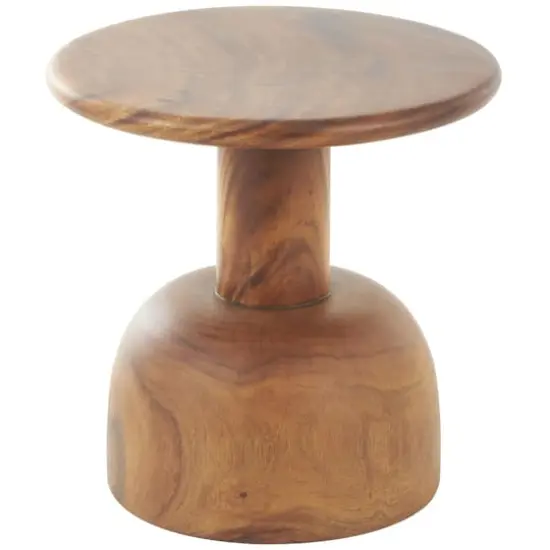 15.75" Brown Wood Handmade Accent Table with Rounded Block Base {1}