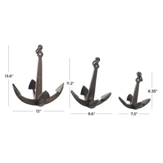 Weathered Copper Aluminum Anchor Sculpture with Hanging Hooks Set {5}