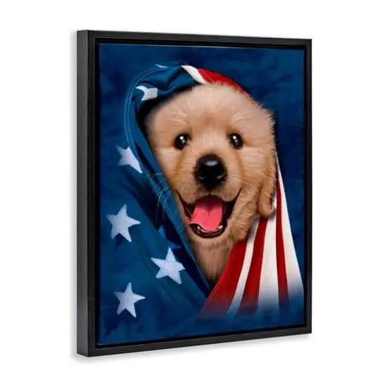 Stupell Industries Puppy & American Flag Floater Framed Art Black {4}
