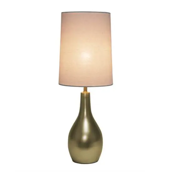 Simple Designs 19.5" Tear Drop Table Lamp with Fabric Drum Shade Gold {3}