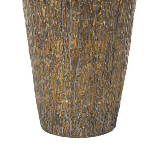 Brass Metal Abstract Tapered Textured Floor Decorative Vase with Gray Backing Set {6}