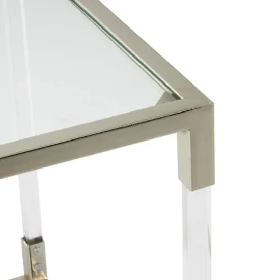 20.25" Silver Metal Floral Cube Shaped Accent Table with Clear Glass Top {5}