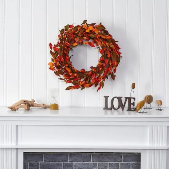 20" Harvest Leaf & Mini Pumpkin Wreath {3}