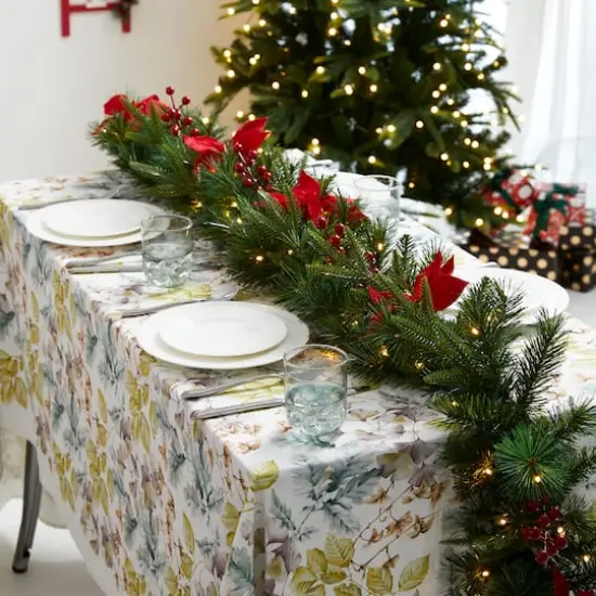 Glitzhome® 6ft. Pre-Lit Pine, Red Poinsettia & Berries Christmas Garlands with Timers, 2ct. {3}