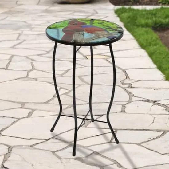 19" Blue & Red Cardinal Glass Patio Side Table {3}