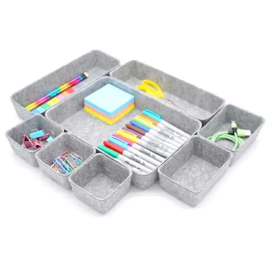 Welaxy Felt 8 Piece Drawer Organizer Tray Set Gray {1}