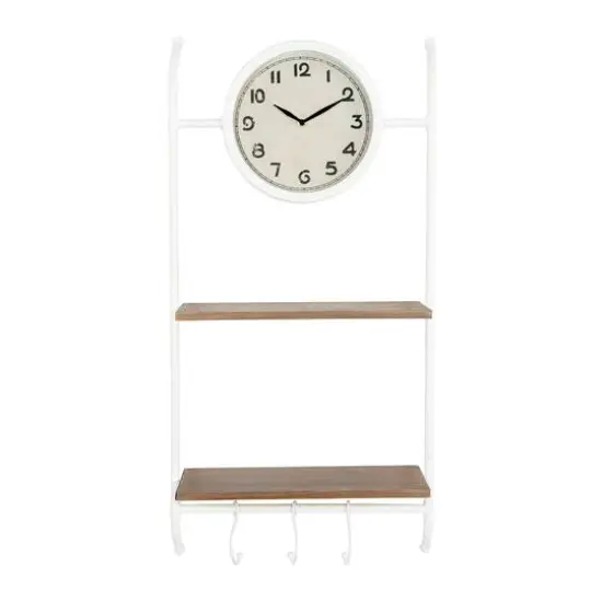Hello Honey&reg; White Wall Clock with 2 Shelves & 3 Hooks {1}