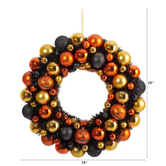 19" Shatterproof Jack-o-lantern Halloween Ornament Wreath {3}