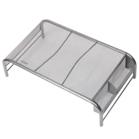 Mind Reader Silver Metal Mesh Monitor Stand with 2 Storage Compartments {6}