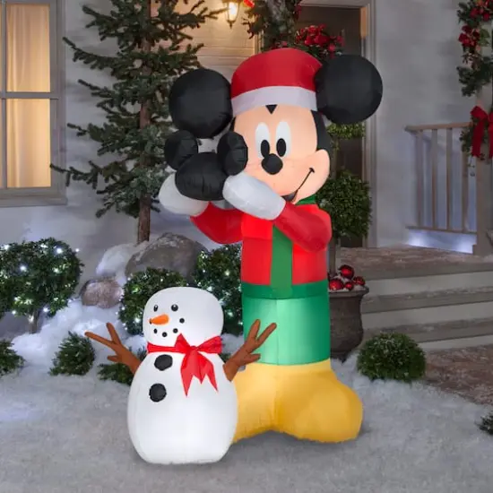 Airblown Disney Animated Mickey Putting Hat On Mickey Snowman {6}
