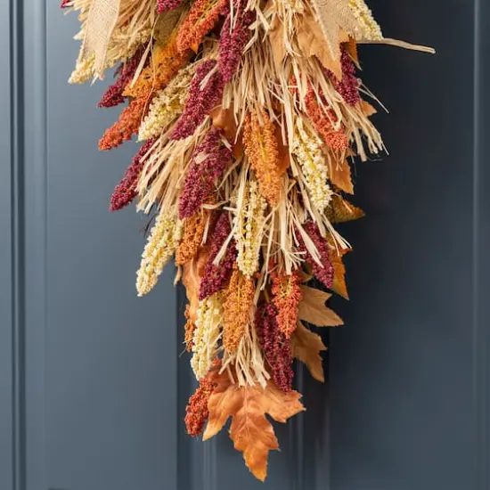 Glitzhome&reg; 28" Fall Sorghum Swag Includes a Black Metal Wreath Hanger {7}