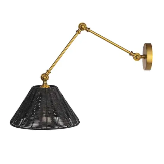 Hello Honey&reg; 28.9" Adjustable Antique Brass Finish Wall Sconce with Black Rattan Shade {7}