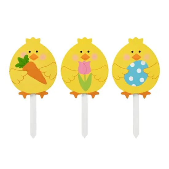 Glitzhome&reg; 15" Set of 3 Easter Wooden Chick Pick or Yard Stake {1}