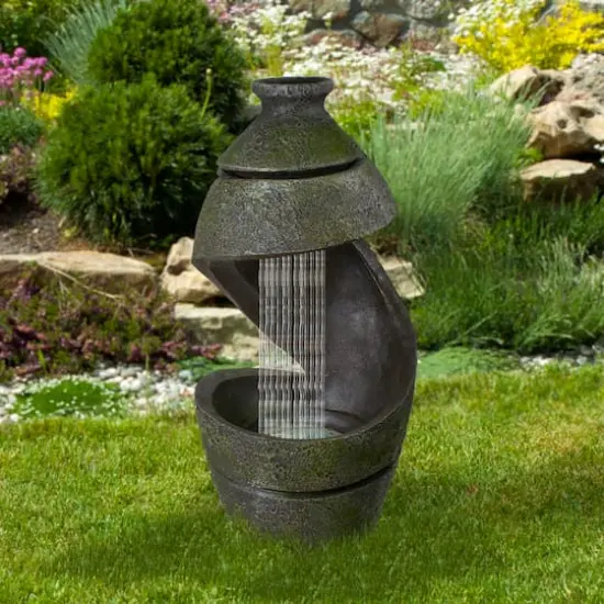 2.5ft. Green & Gray Mossy Outdoor Garden Water Fountain {3}