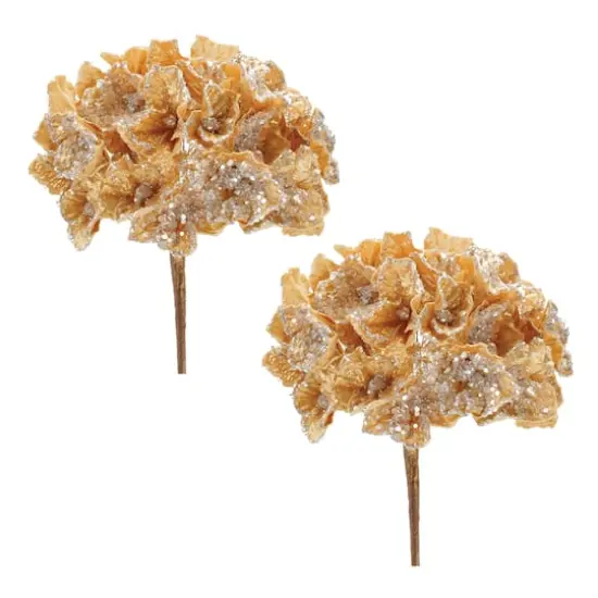 Beaded Gold Hydrangea Flower Stem (Set of 2) {4}