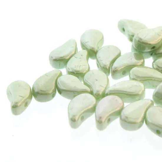 The Beadsmith&reg; Paisley Duo 2-Hole Czech Glass Teardrop Beads, 8mm Chalk Light Green Luster {1}