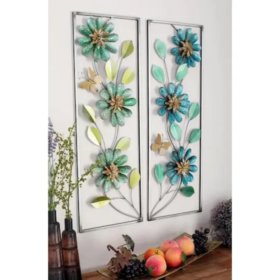 35" Green Metal Floral Wall D&eacute;cor Set {6}