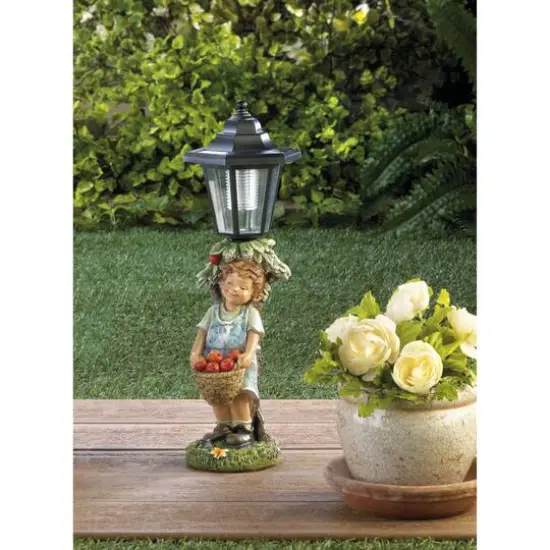 14.75" Apple Basket Solar Street Light Statue {3}