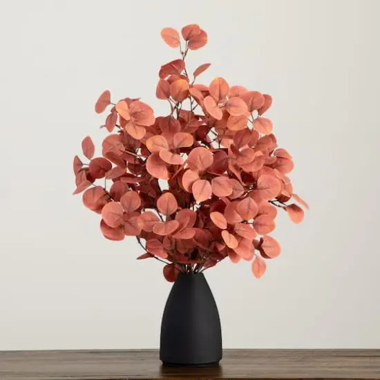 29" Artificial Coral Eucalyptus Arrangement in Black Vase {3}