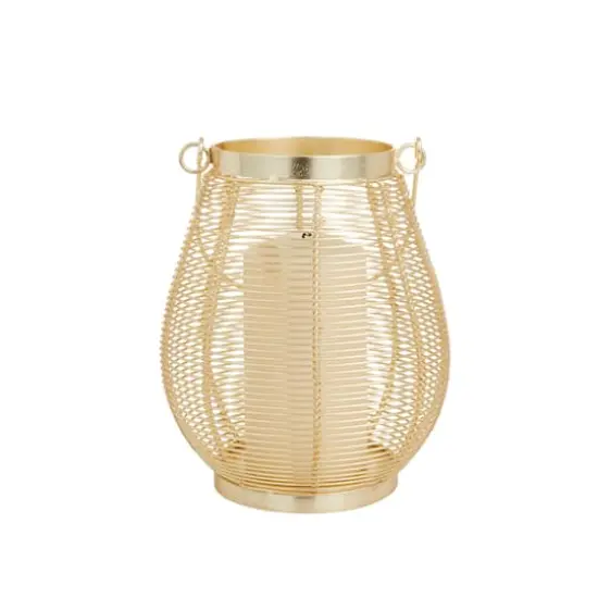 Gold Iron Glam Lantern, 9" x 7" x 7" {1}